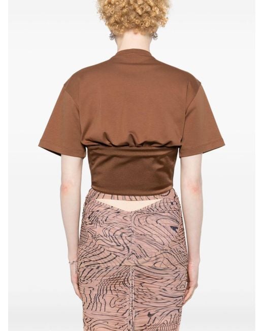 T-shirt à détail de corset Mugler en coloris Brown