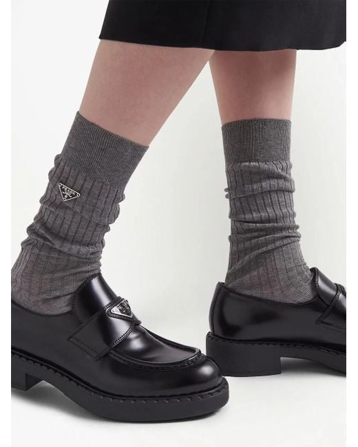 Prada Gray Fine-Ribbed Cotton Socks
