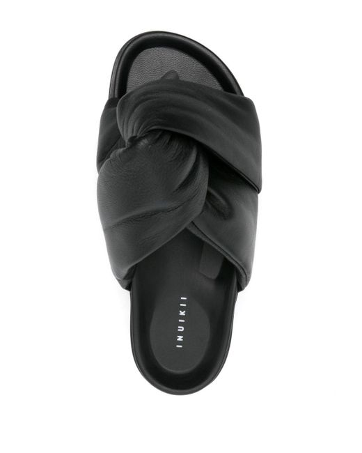 Inuikii Black Soft Crossed Leather Slides