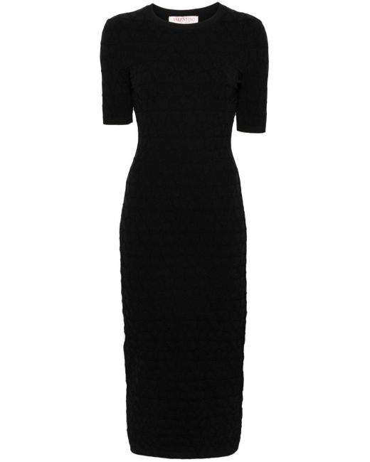 Valentino Garavani Midi-jurk Met Korte Mouwen in het Black