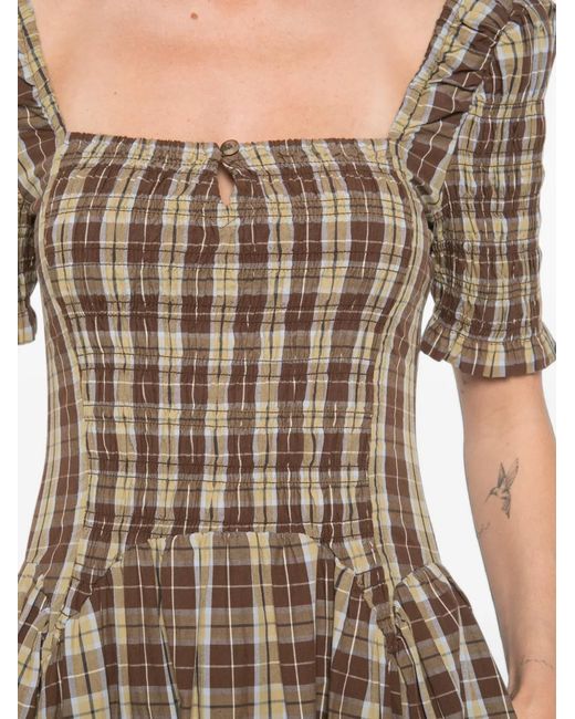 Damson Madder Natural Emmy Shirred Checked Midi Dress