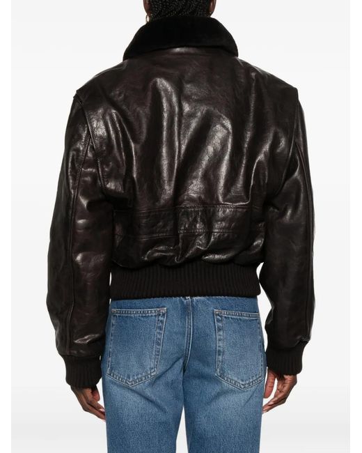 Victoria Beckham Black Contrast-Collar Leather Jacket