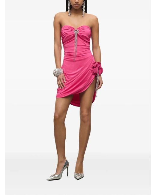Area Pink Crystal-embellished Draped Mini Dress