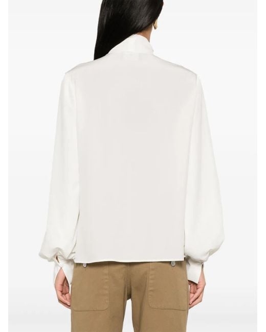 Etro White Natural Silk Blouse With Bow Neck Shirt