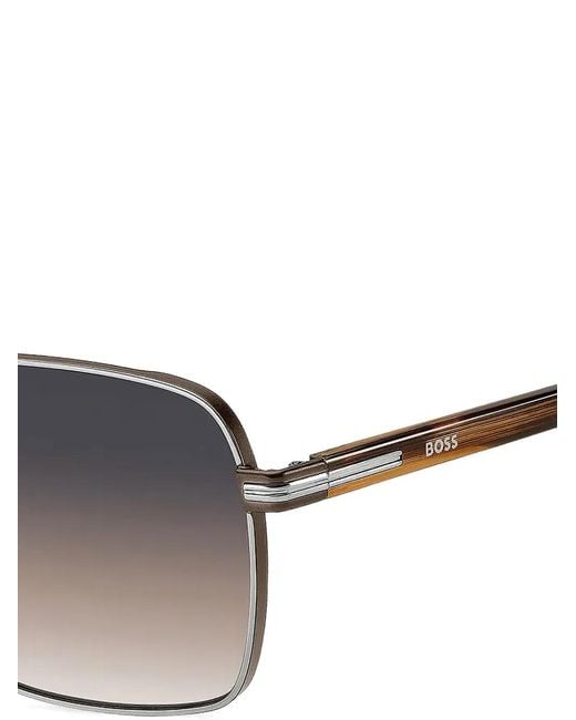 Boss Gray Pilot-Frame Sunglasses for men
