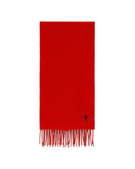 AMI Red Wool Scarf With Ami De Coeur