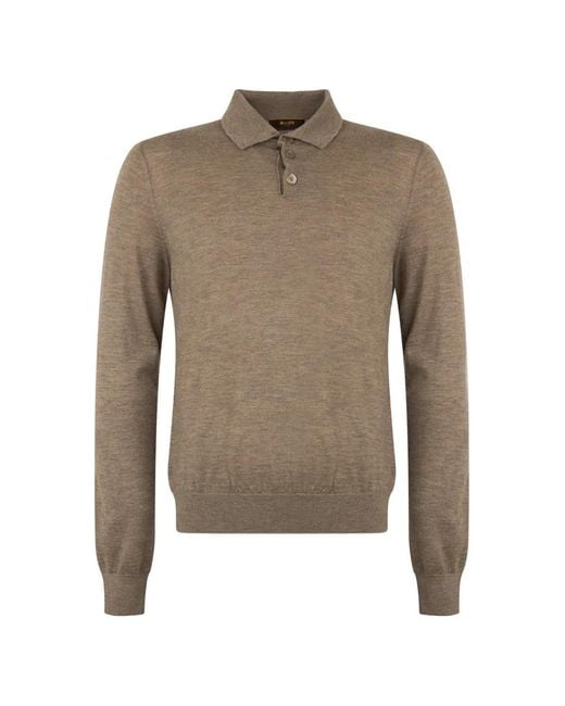 Moorer Brown Button-Down Polo-Collar Sweater for men