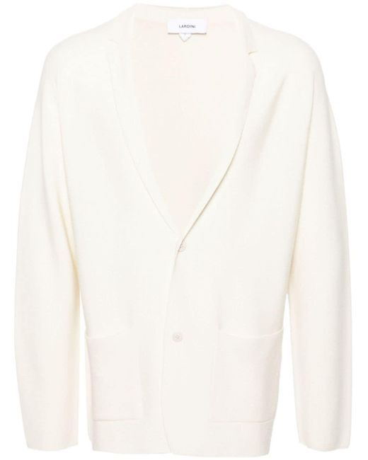 Lardini White Notched-collar Wool-blend Cardigan for men