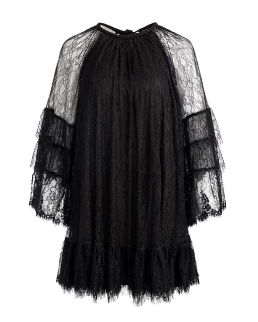 Alice + Olivia Black Delia Ruffle Angel-Sleeve Tunic Dress