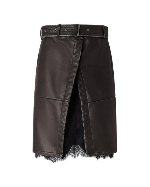 Pinko Gray Belted Lace-Trim Skirt