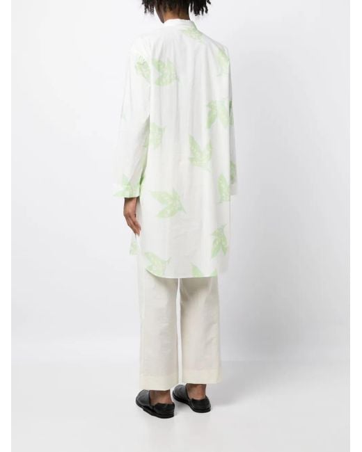 Bode White Leaf-Print Band-Collar Shirt for men