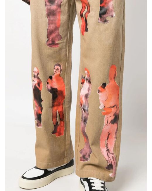 Kidsuper Red Graphic-Print Cotton Straight-Leg Jeans for men