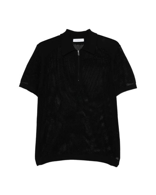 Daniele Fiesoli Black Perforated-Knit Zip-Fastening Polo Shirt for men