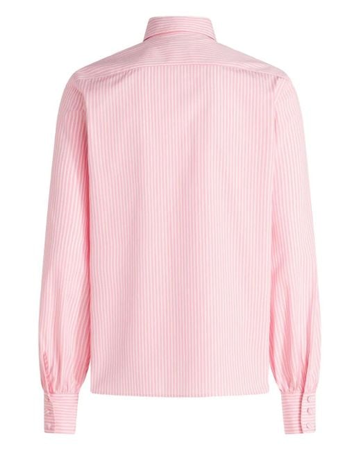 Etro Pink Logo-Embroidered Striped Cotton Shirt