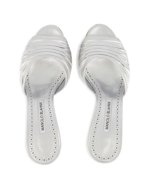 Manolo Blahnik White Pirua Nappa Leather Heeled Mules