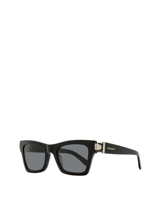Ferragamo Eyewear Black Rectangle-Frame Sunglasses