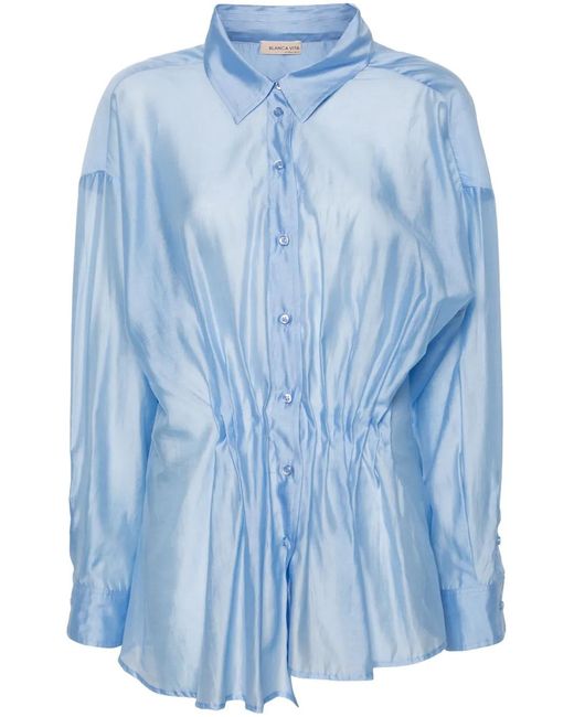Blanca Vita Blue Pleated Spread-Collar Shirt