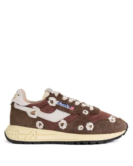 Autry Brown Reelwind Floral Low-Top Sneakers