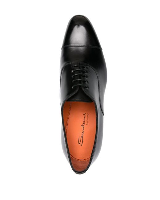 Santoni Black Polished Leather Oxford Shoes for men