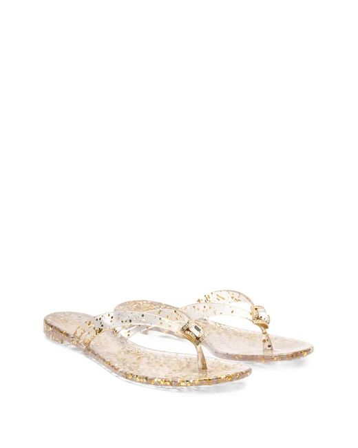 Casadei Natural Glitter-Embellished Flat Sandals