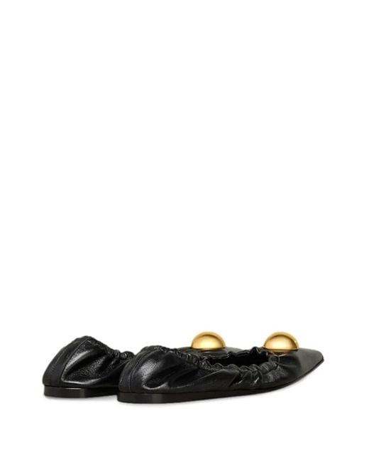 AMI Black Pointed-Toe Leather Ballerinas