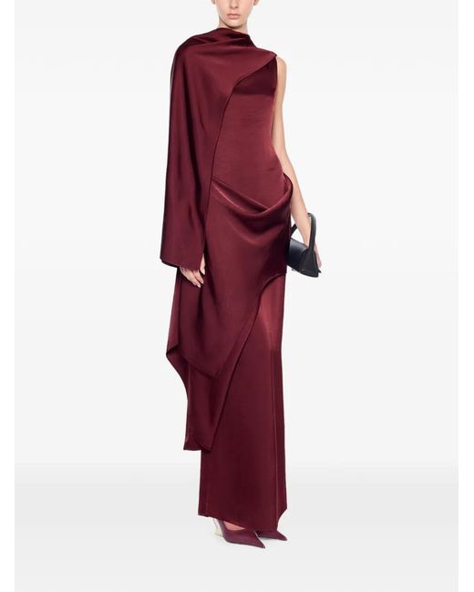 Chats by C.Dam Red Veena Asymmetric Draped-Overlay Dress