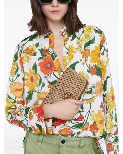 Stella McCartney Yellow Lady Garden-Print Collarless Shirt