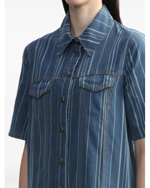 Ganni Blue Stripe-Pattern Denim Mini Dress