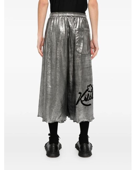 Kidill Gray Flower-Patch Metallic Shorts for men