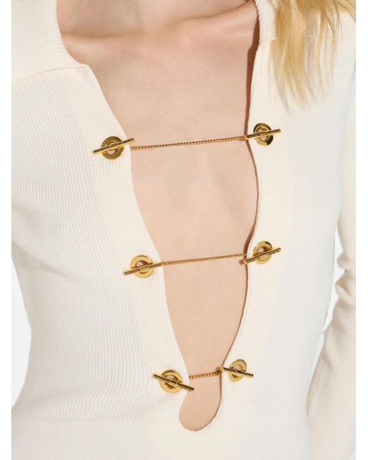 Elisabetta Franchi White Knit Dress With Jewel Chains