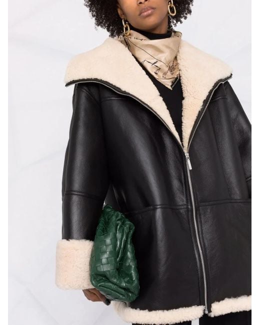 Totême Black Shearling Leather Biker Jacket