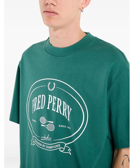 Fred Perry Green Chosen By Champions Graphic-Print T-Shirt for men