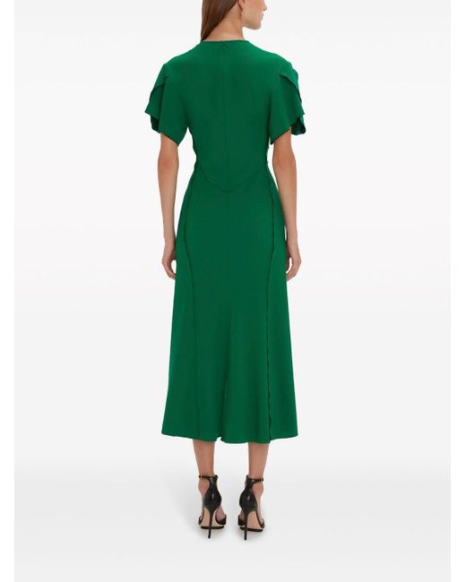 Victoria Beckham Green Gerafftes Kleid mit V-Ausschnitt