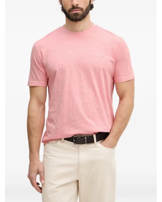 Gant Pink Logo-Embroidered Slub-Texture T-Shirt for men