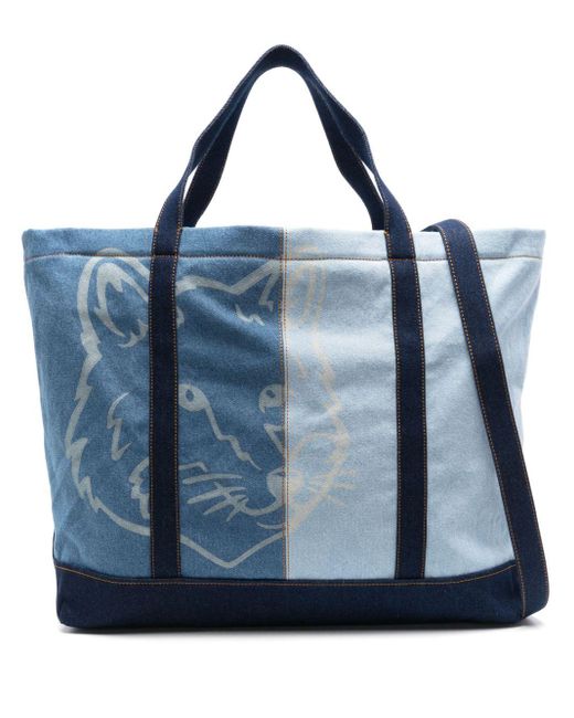 Maison Kitsuné Blue Fox Head-print Tote Bag for men