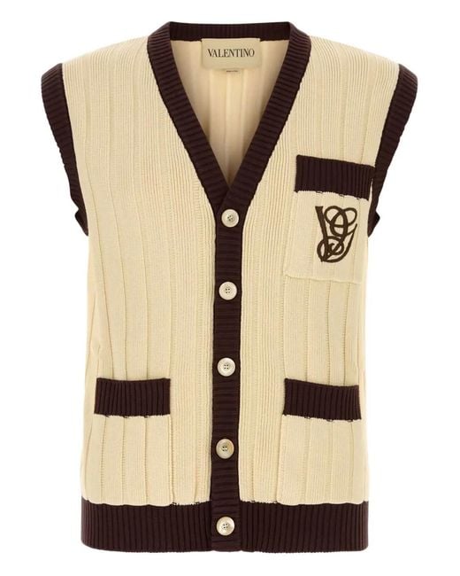 Valentino Garavani Natural Ribbed Sleeveless Cardigan for men