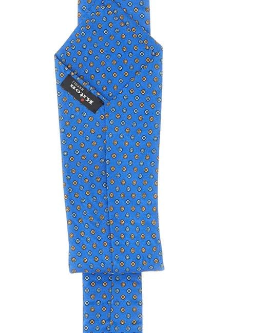 Kiton Blue Floral-Pattern Silk Tie for men