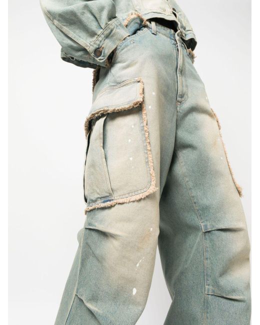 DARKPARK Blue Bleach-effect Wide-leg Cargo Jeans