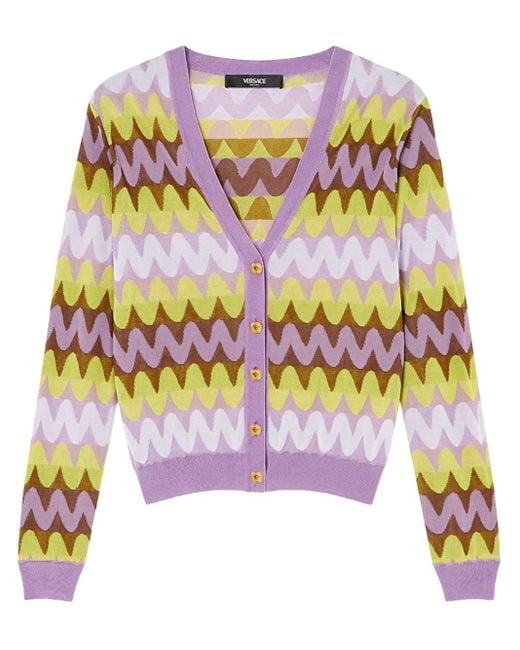 Versace Wave Gebreid Vest Met Jacquard in het Purple