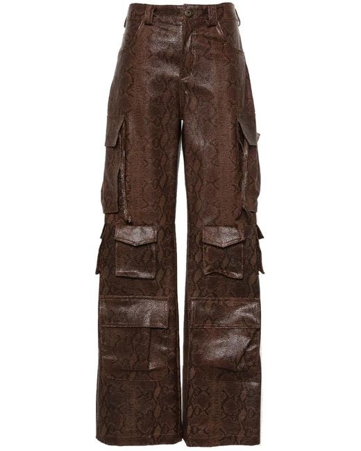 Salvatore Santoro Brown Snakeskin-Effect Straight-Leg Cargo Pants