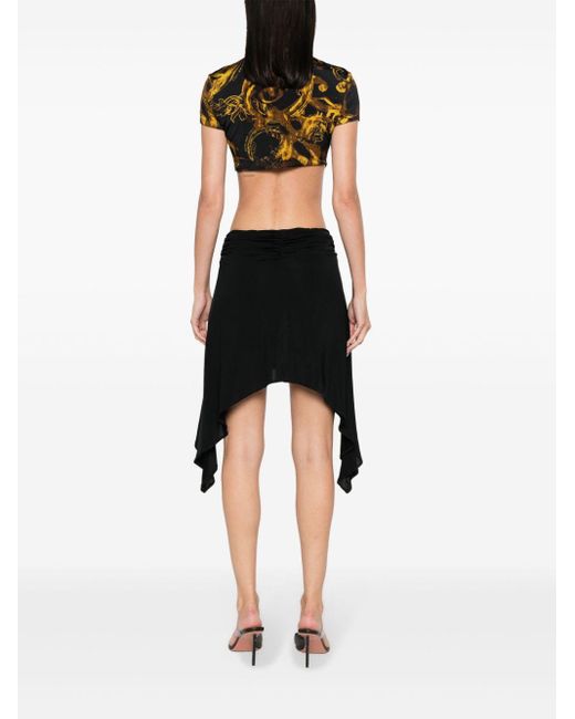 Versace Black Watercolour Couture-print Asymmetric Dress