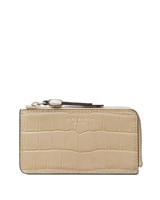 Tory Burch Natural Romy Croc-Embossed Zip Card Case