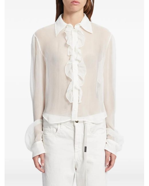Ann Demeulemeester White Erma Ruffled Silk-Voile Blouse