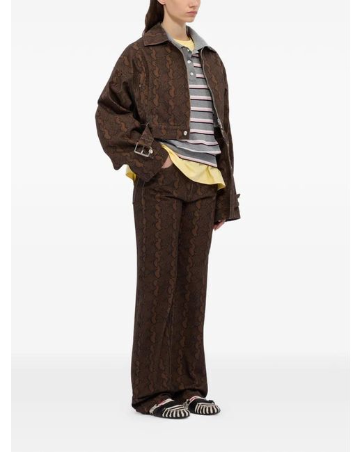 MSGM Brown Belted Patterned Coat