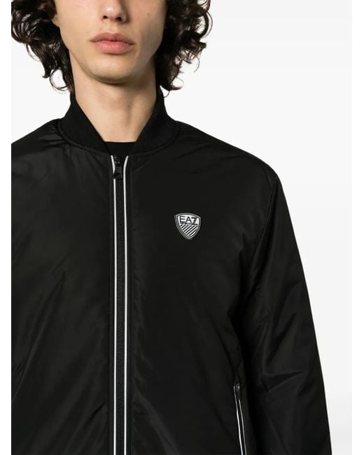 EA7 Black Logo-Patch Zip-Up Bomber Jacket for men