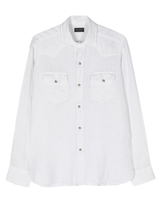 Dell'Oglio White Classic-collar Linen Shirt for men