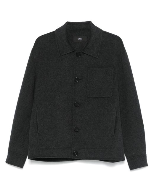 Arma Black Felted Wool-Silk Shirt Jacket for men