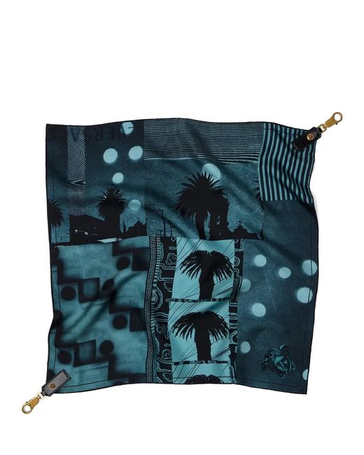 Versace Blue Printed Silk Scarf Charm 55 Cm