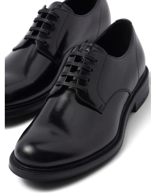 Prada Black Brushed Leather Lace-Up Shoes for men