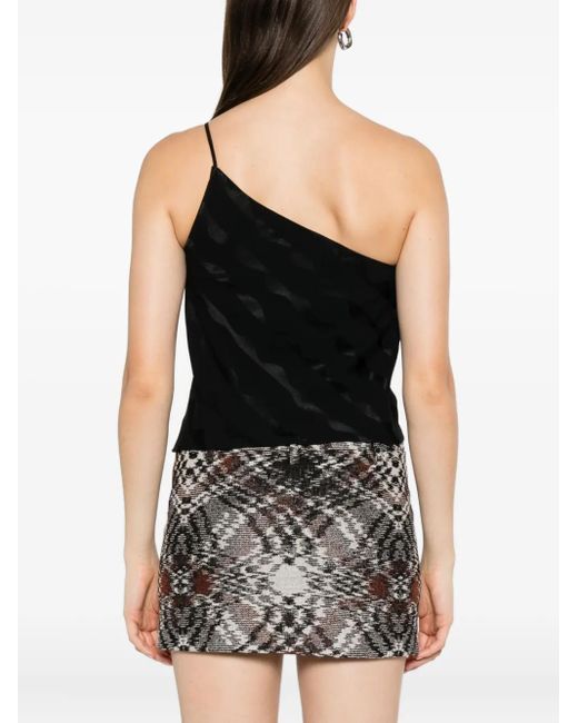 Rixo Black One-Shoulder-Top mit Wellenmuster